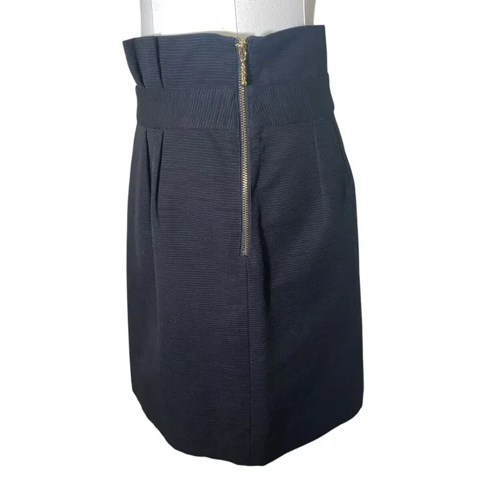 Kate Spade Black Classsic Skirt Paper Bag Top Textured Size 4 Gold Zipper